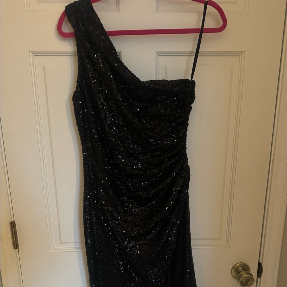 Ralph Lauren One Shoulder Black Sequins Cocktail Dress
